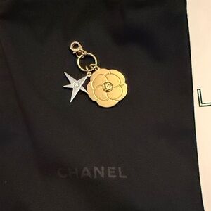 Chanel Gold Camellia and Silver Star Keychain Accesory